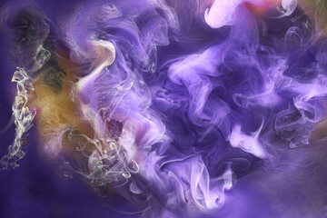 Fototapeta na wymiar Purple lilac multicolored smoke abstract background, acrylic paint underwater explosion