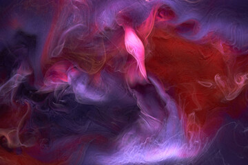 Blue red colorful smoke abstract background, acrylic paint underwater explosion