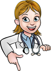 Woman Doctor Cartoon Character Pointing