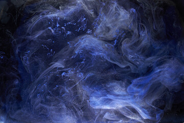 Liquid fluid art abstract background. Blue acrylic paint underwater, galactic smoke ocean © amixstudio