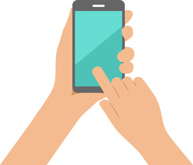 Two hands holding phone. Empty screen mock. Social network