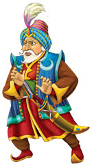 cartoon scene with arabian knight or prince isolated illustration for children