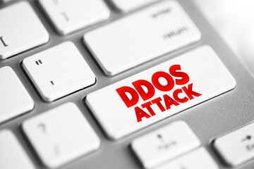 Ddos Attack text button on keyboard, concept background