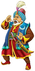 cartoon scene with arabian knight or prince isolated illustration for children
