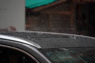 car heavy rain in chinatown new york city