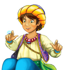 cartoon scene with arabian knight or prince isolated illustration for children