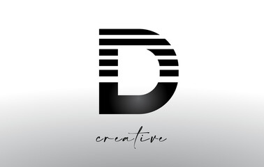 Lines Letter D Logo Design with Creative Lines Cut on half of The Letter