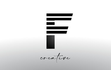 Lines Letter F Logo Design with Creative Lines Cut on half of The Letter