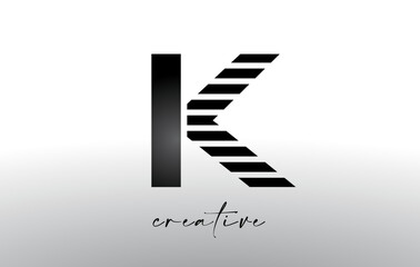 Lines Letter K Logo Design with Creative Lines Cut on half of The Letter