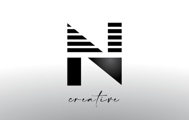 Lines Letter N Logo Design with Creative Lines Cut on half of The Letter