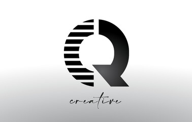 Lines Letter Q Logo Design with Creative Lines Cut on half of The Letter