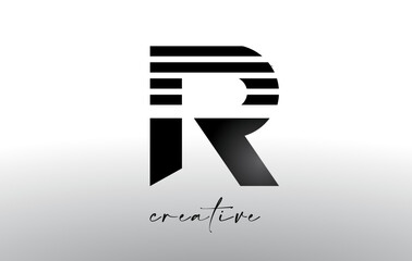 Lines Letter R Logo Design with Creative Lines Cut on half of The Letter
