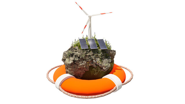Erneuerbare Energie als Rettung vor Energieknappheit - 3D-Illustration