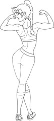 A young girl with a beautiful muscular body. Circuit. Black line.
