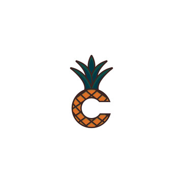 Vector pineapple letter C logo template, simple and modern.