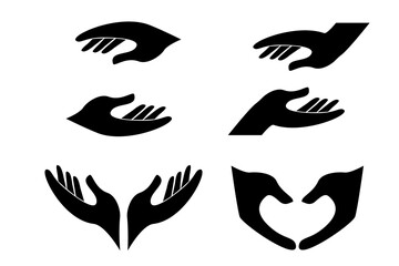 Obraz premium Set Human hands silhouette with heart shape charity concept isolated on white background. Collection arms with fingers, helpful gesture.