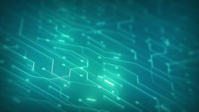 Hitech Computer Chipset Background Loop/
4k animation of an abstract technology background with electronics chipset circuit, including resistors, transistors and clusters seamless looping with depth o