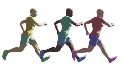 Fototapeta na wymiar running girls of different races competition athletics sport 3d render