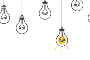 Modern vector illustration of hanging light bulbs. Seamless background with the bulbs