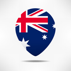 Australia map pointers flag with shadow. Pin flag