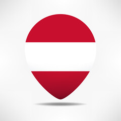  Austria map pointers flag with shadow. Pin flag