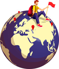 man sitting on the globe illustration