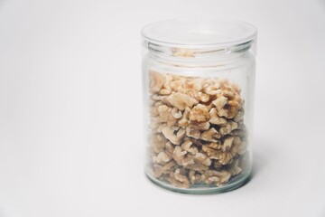 Walnuts in a jar.