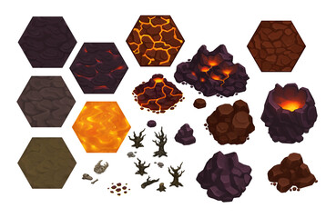 Volcanic Wastes, Lava Hexes and Objects for RPG Stylized Game