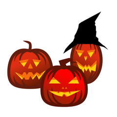Halloween head pumpkin orange Face Devil Cartoon  wear a black hat isolated on white background.