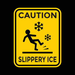 slippery ice yellow warning sign, vector illustration 