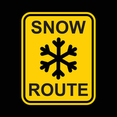 snow route yellow warning sign, vector illustration 