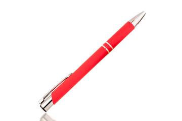 One writing pen, close-up, isolated on white background.