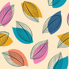 Leaves abstract pattern with background cream,for textile fabric,wallpapper,scarf and more. Pattern,Seamless