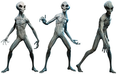 Three Grey alien 3D illustrations	 - obrazy, fototapety, plakaty