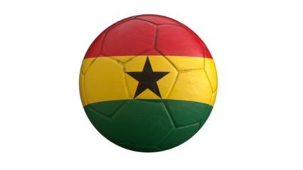 Drapeau du Ghana incrusté dans un ballon de football avec couche Alpha fond transparent