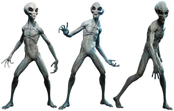 Three Grey alien 3D illustrations	