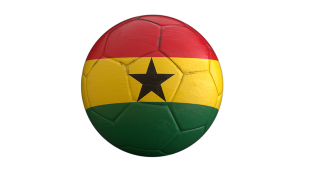 Drapeau du Ghana incrusté dans un ballon de football avec couche Alpha fond transparent