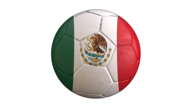 Drapeau du Mexique incrusté dans un ballon de football avec couche Alpha fond transparent