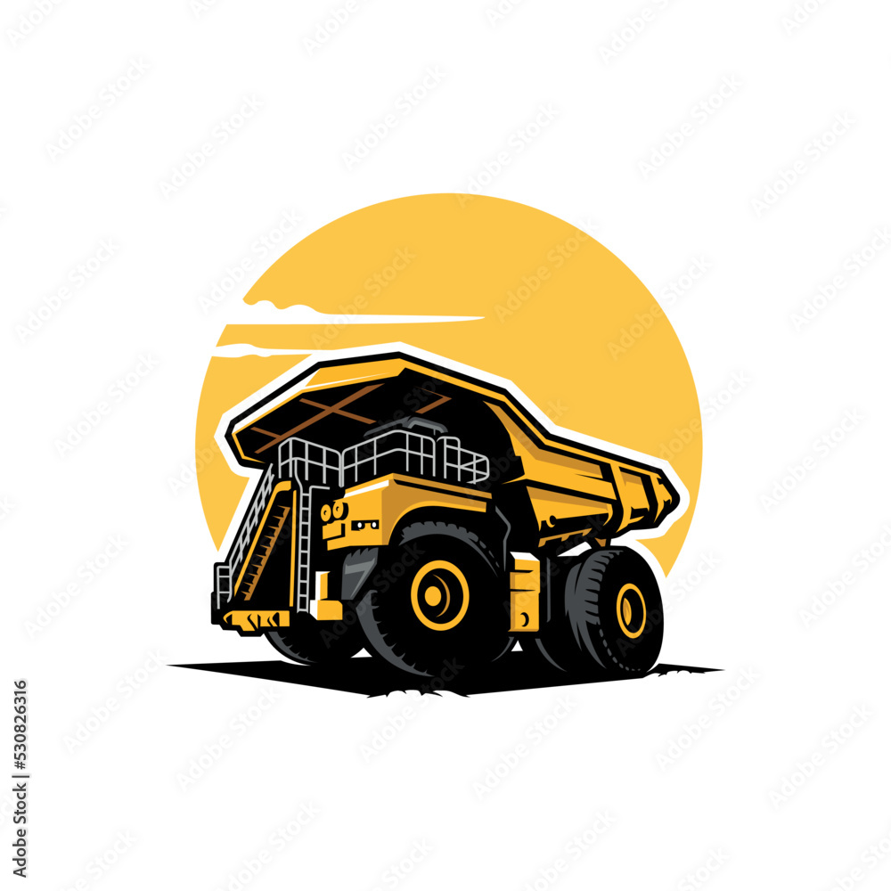 Sticker dump truck, mining truck illustration logo vector