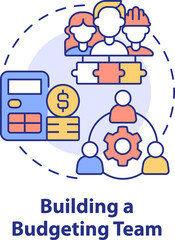 Building a budgeting team concept icon. Budget managing staff abstract idea thin line illustration. Isolated outline drawing