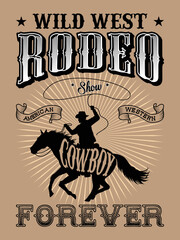 Art, design, illustration for T-shirt printing, poster, badge wild west style, American western.