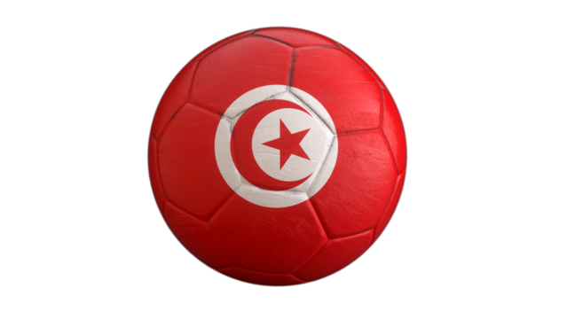 Drapeau de la Tunisie incrusté dans un ballon de football avec couche Alpha fond transparent