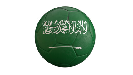Drapeau de l'Arabie Saoudite incrusté dans un ballon de football avec couche Alpha fond transparent