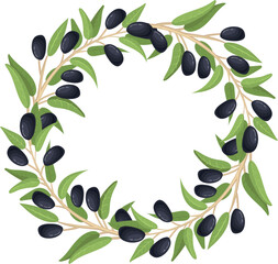 Fototapeta na wymiar Olive branch wreath. Cartoon green branch round frame