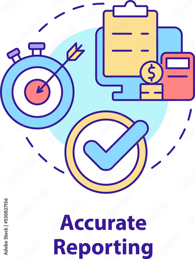Poster Accurate reporting concept icon. Business tool advantage abstract idea thin line illustration. Right data. Isolated outline drawing