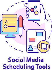 Social media scheduling tools concept icon. Marketing strategy abstract idea thin line illustration. Isolated outline drawing