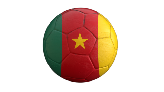 Drapeau du Cameroun incrusté dans un ballon de football avec couche Alpha fond transparent