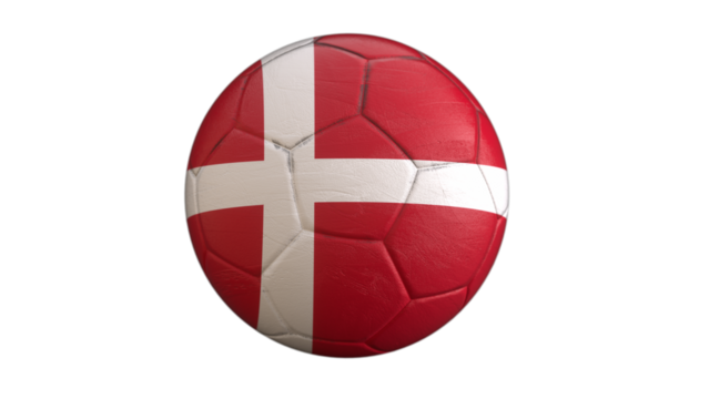 Drapeau du Danemark incrusté dans un ballon de football avec couche Alpha fond transparent