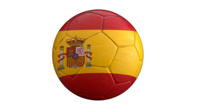 Drapeau de l'Espagne incrusté dans un ballon de football avec couche Alpha fond transparent