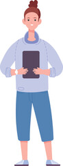 Fototapeta premium School girl holding tablet. Teenager using gadget